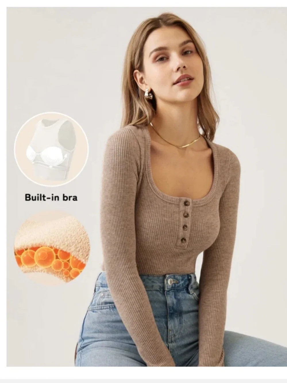 OGL Ribbed Henley with bra - Picture 1 of 11